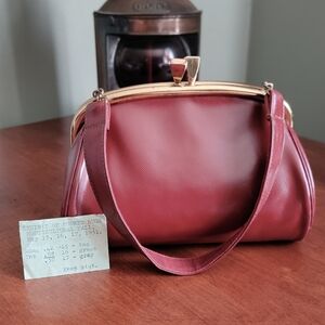 Vintage 1950s New Yorker Red Leather Kiss Lock Mini Bag Top Handle Purse